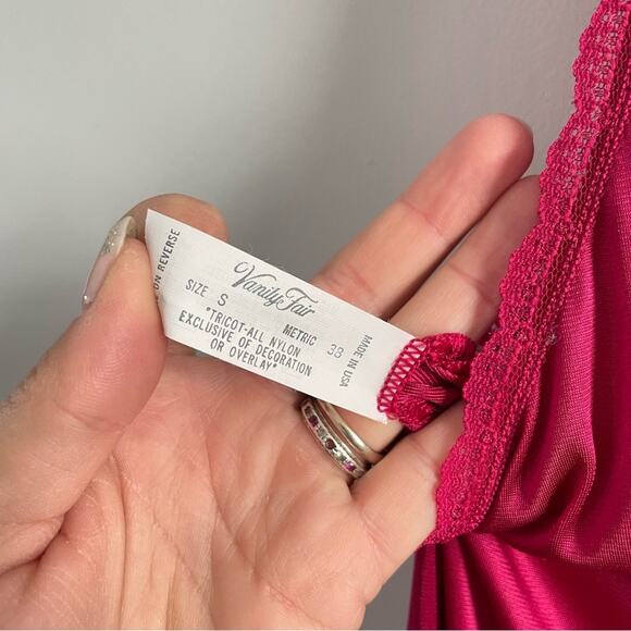 Vanity Fair | Vintage Raspberry Red Night Gown Intimates Maxi Slit Nighty Dress - Picture 6 of 8